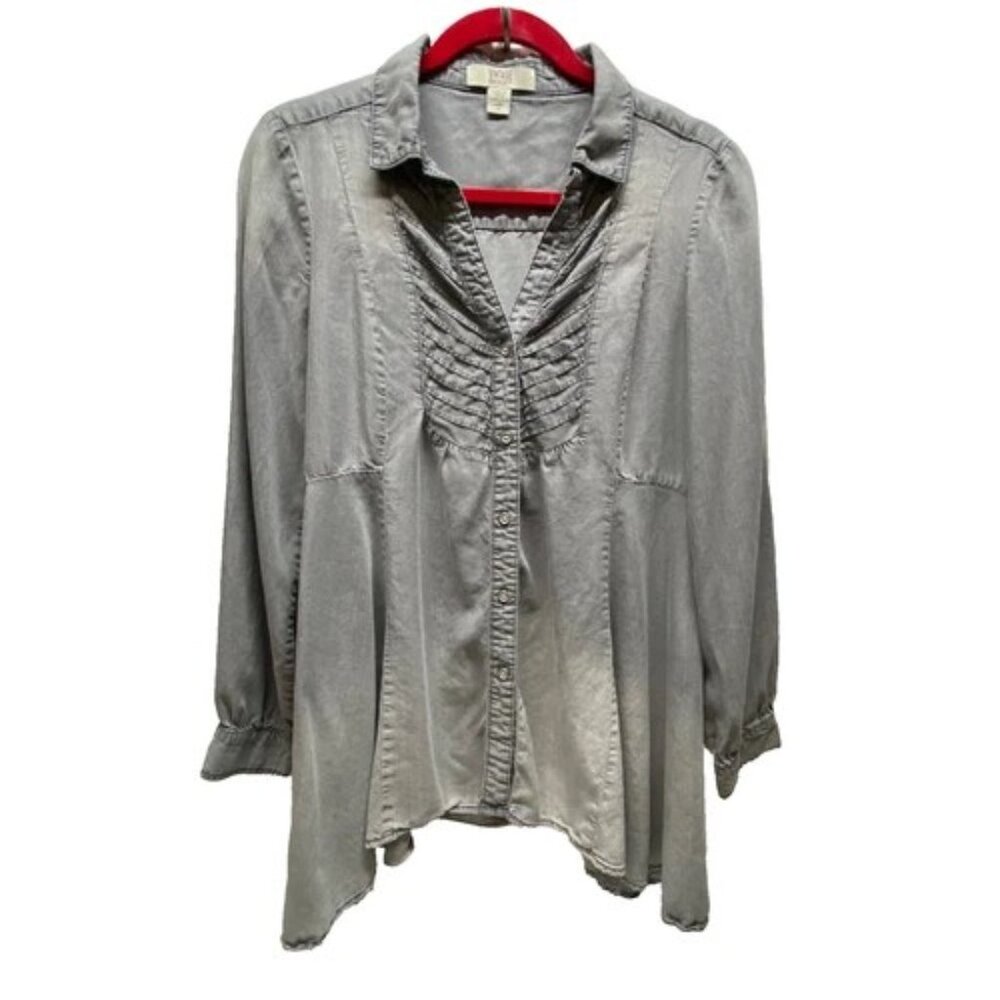 Vintage America Blues Shirt Women's Med Gray Fade Chambray Denim Long Sleeve Top